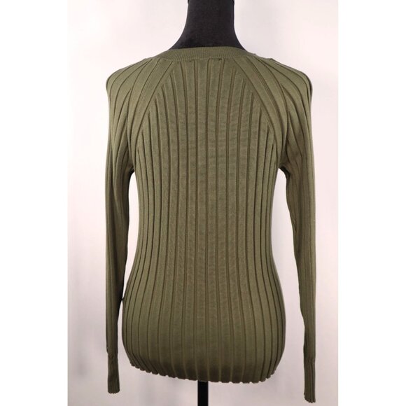 Ribbed Olive Green Zip-Angle Sweater M By INC International Concepts Size Medium - Picture 2 of 13